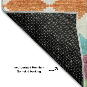 Photo of Blush Green And Teal Geometric Washable Area Rug With UV Protection