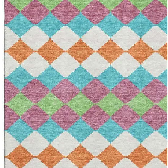 Blush Green And Teal Geometric Washable Area Rug With UV Protection Photo 2