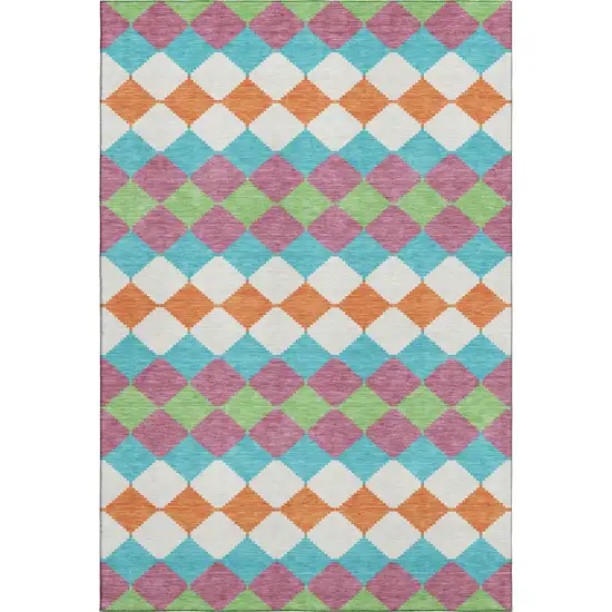 Blush Green And Teal Geometric Washable Area Rug With UV Protection Photo 1