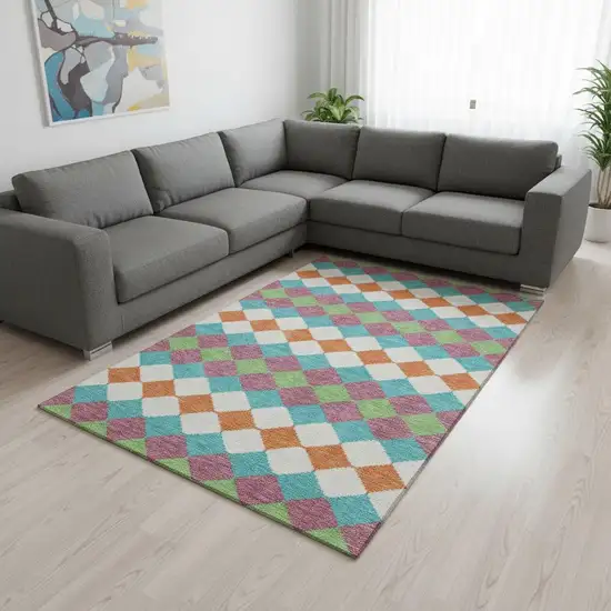 Blush Green And Teal Geometric Washable Area Rug With UV Protection Photo 2