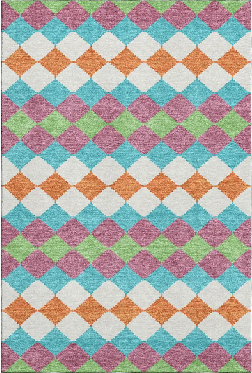 Blush Green And Teal Geometric Washable Area Rug With UV Protection Photo 1