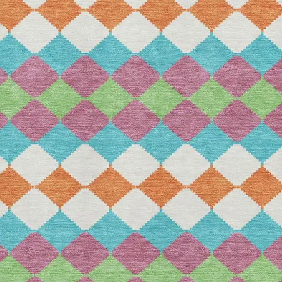 Blush Green And Teal Geometric Washable Area Rug With UV Protection Photo 2