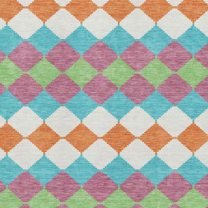 Blush Green And Teal Geometric Washable Area Rug With UV Protection Photo 2