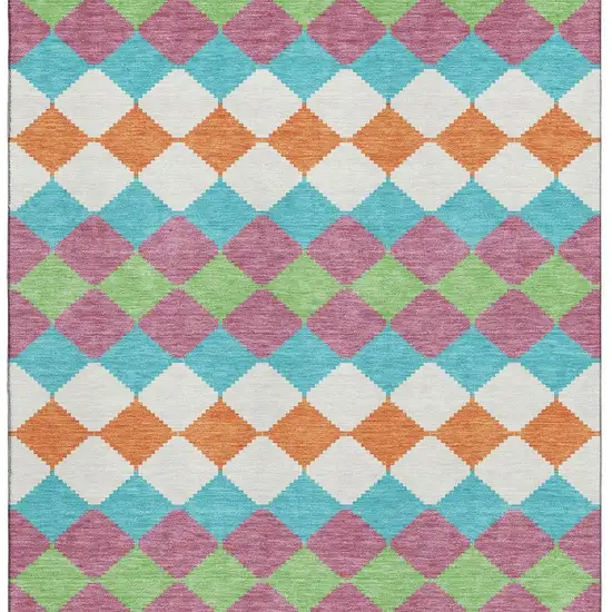 Blush Green And Teal Geometric Washable Area Rug With UV Protection Photo 2