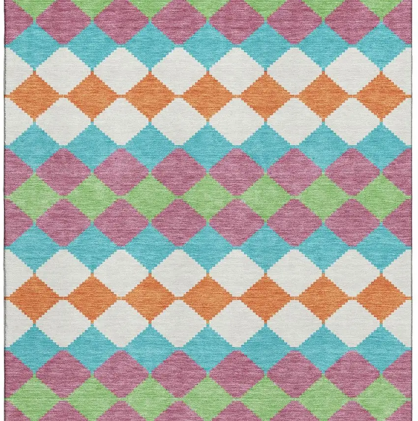 Blush Green And Teal Geometric Washable Area Rug With UV Protection Photo 2