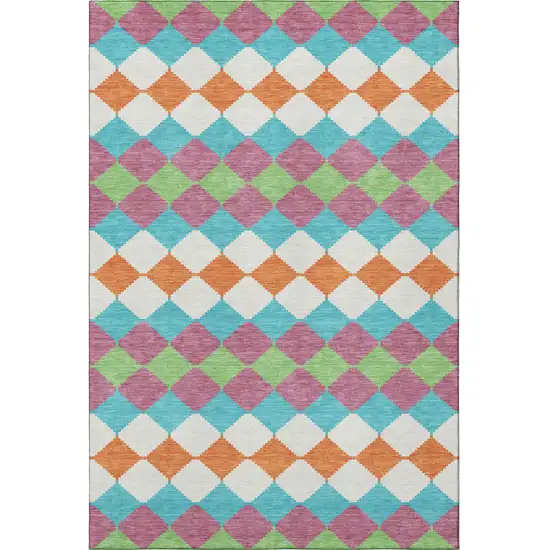 Blush Green And Teal Geometric Washable Area Rug With UV Protection Photo 3