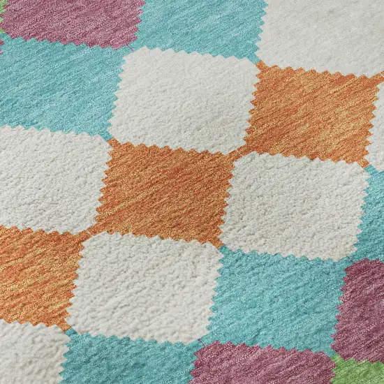 Blush Green And Teal Geometric Washable Area Rug With UV Protection Photo 9