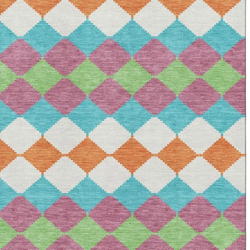 Blush Green And Teal Geometric Washable Area Rug With UV Protection Photo 2