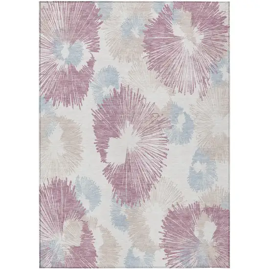 Blush Ivory And Beige Floral Washable Indoor Outdoor Area Rug Photo 1