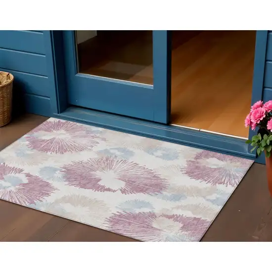 Blush Ivory And Beige Floral Washable Indoor Outdoor Area Rug Photo 2