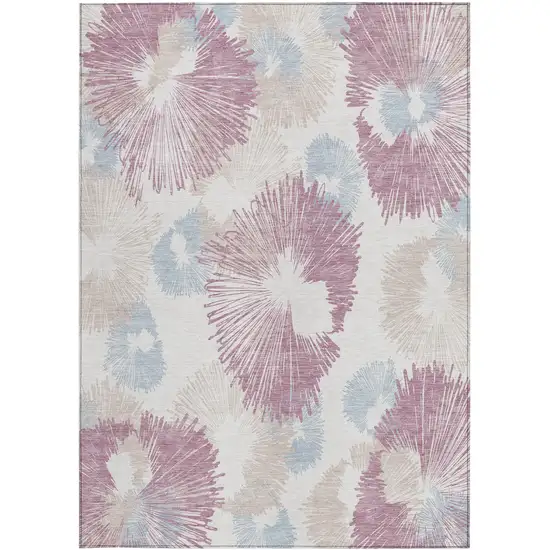 Blush Ivory And Beige Floral Washable Indoor Outdoor Area Rug Photo 3
