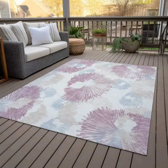 Blush Ivory And Beige Floral Washable Indoor Outdoor Area Rug Photo 9