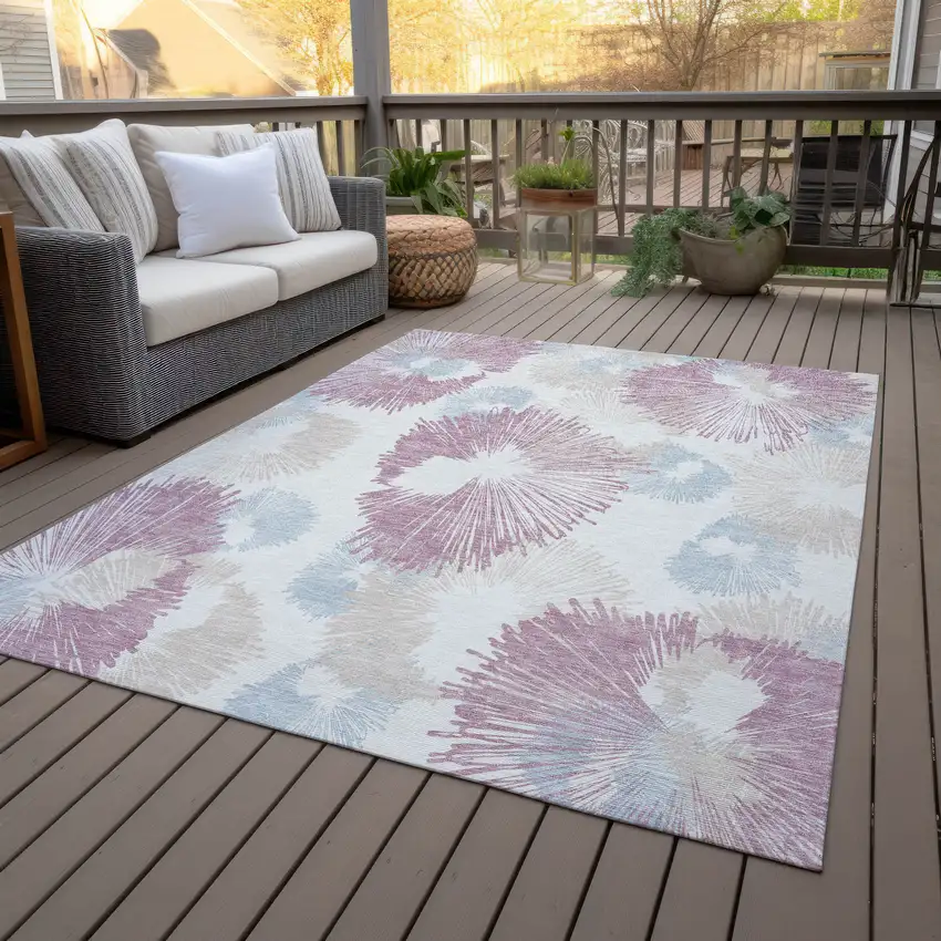 Blush Ivory And Beige Floral Washable Indoor Outdoor Area Rug Photo 9