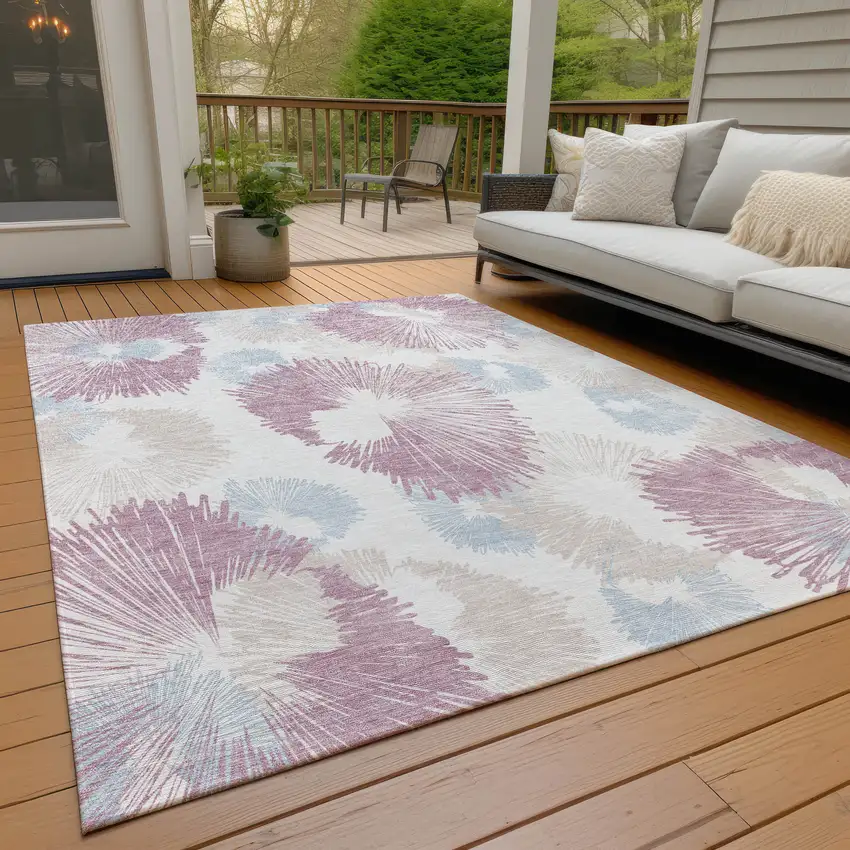 Blush Ivory And Beige Floral Washable Indoor Outdoor Area Rug Photo 8