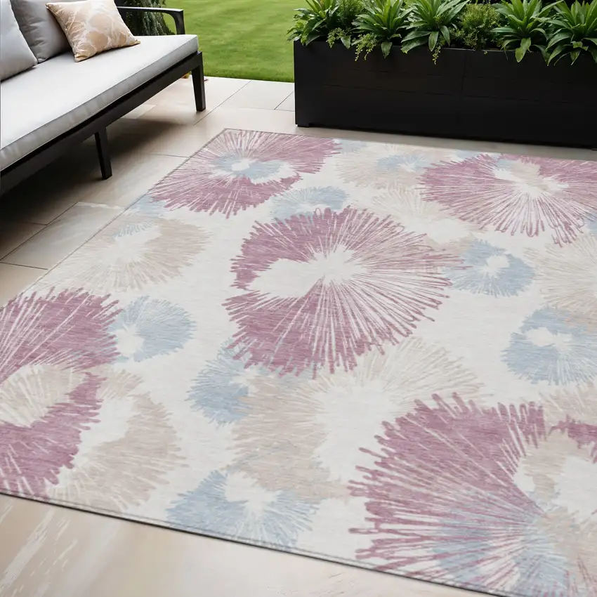 Blush Ivory And Beige Floral Washable Indoor Outdoor Area Rug Photo 2