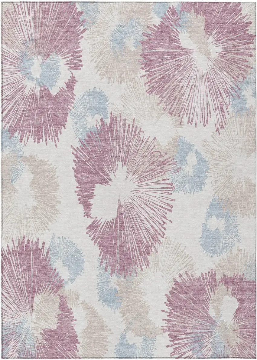 Blush Ivory And Beige Floral Washable Indoor Outdoor Area Rug Photo 1