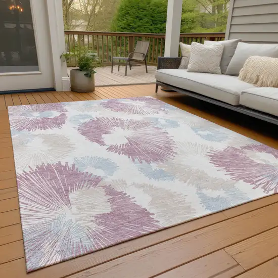 Blush Ivory And Beige Floral Washable Indoor Outdoor Area Rug Photo 7