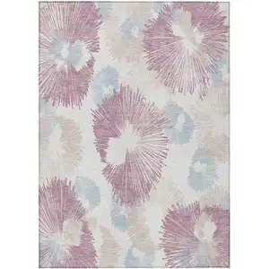 Photo of Blush Ivory And Beige Floral Washable Indoor Outdoor Area Rug