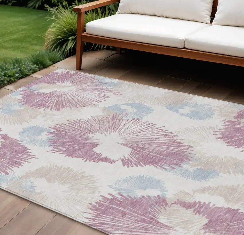 Blush Ivory And Beige Floral Washable Indoor Outdoor Area Rug Photo 2