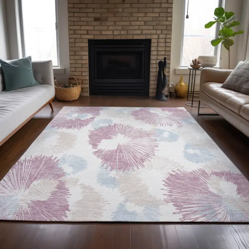 Blush Ivory And Beige Floral Washable Indoor Outdoor Area Rug Photo 9
