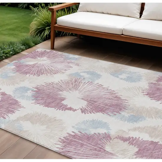 Blush Ivory And Beige Floral Washable Indoor Outdoor Area Rug Photo 2