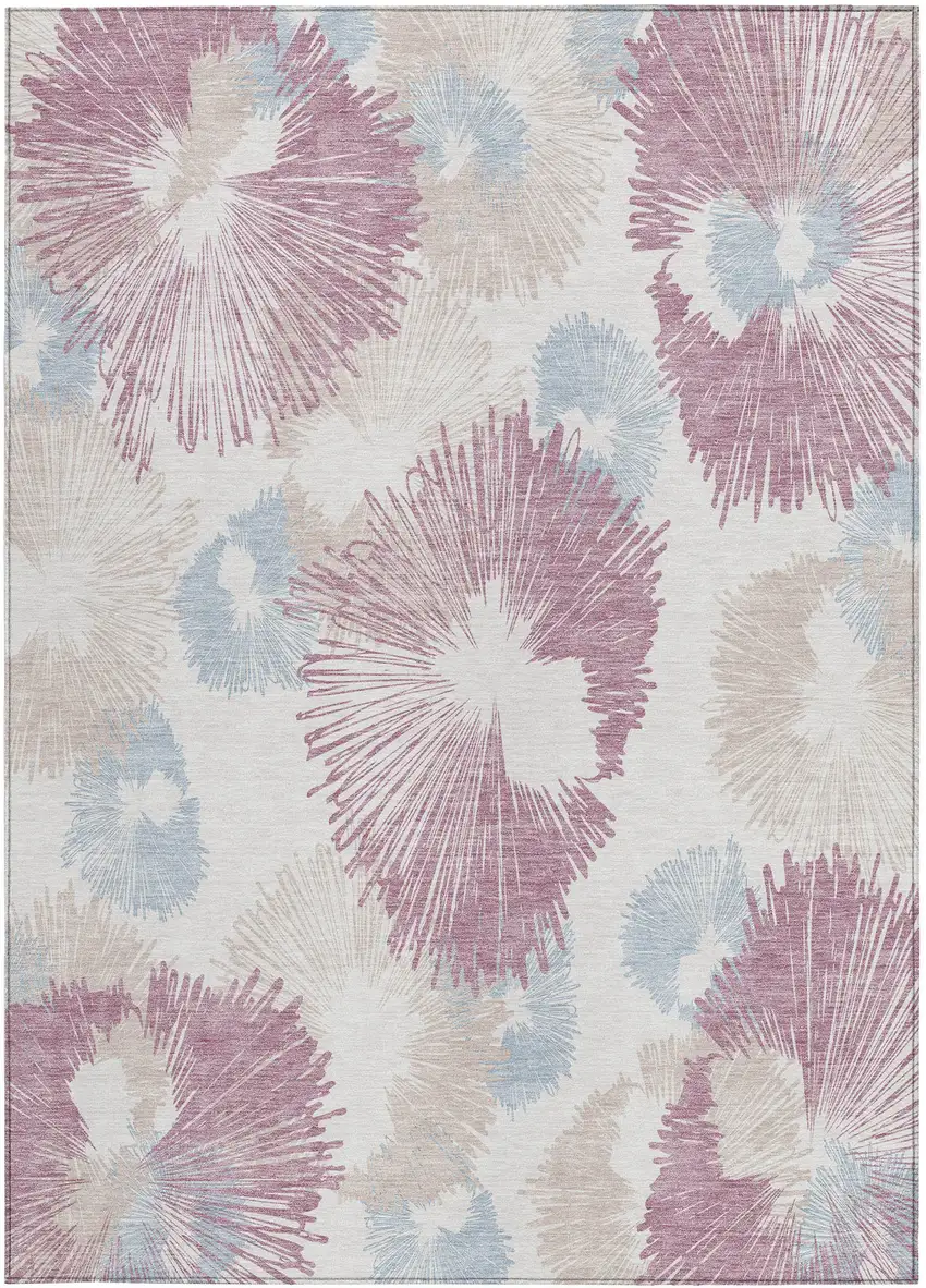 Blush Ivory And Beige Floral Washable Indoor Outdoor Area Rug Photo 4