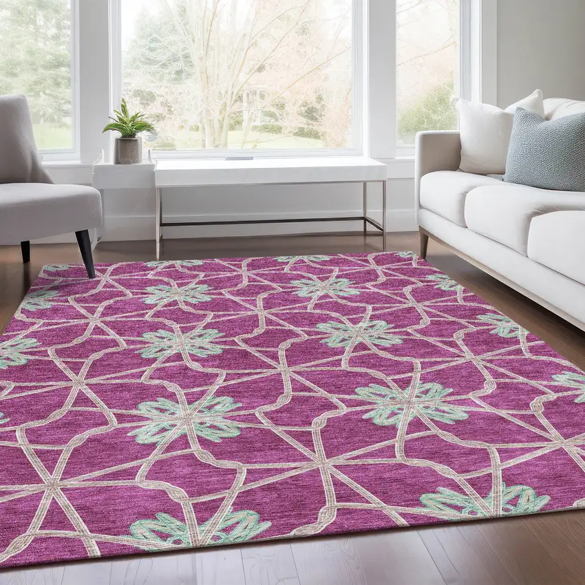 Blush Ivory And Beige Geometric Washable Area Rug With UV Protection Photo 5