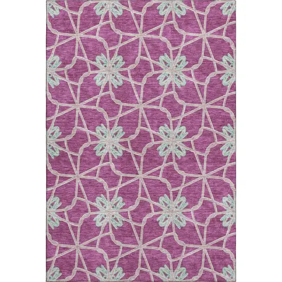 Blush Ivory And Beige Geometric Washable Area Rug With UV Protection Photo 1