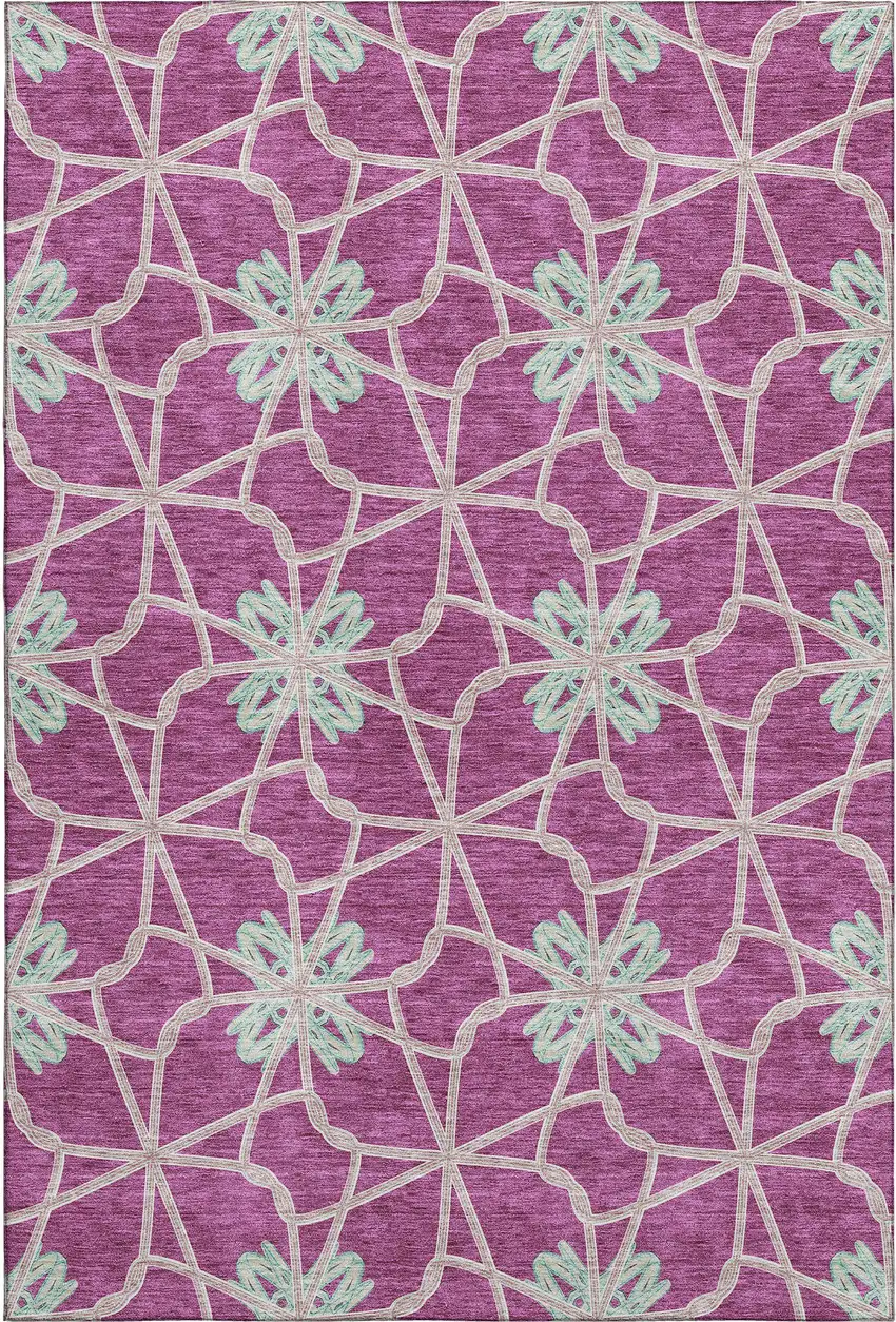 Blush Ivory And Beige Geometric Washable Area Rug With UV Protection Photo 1