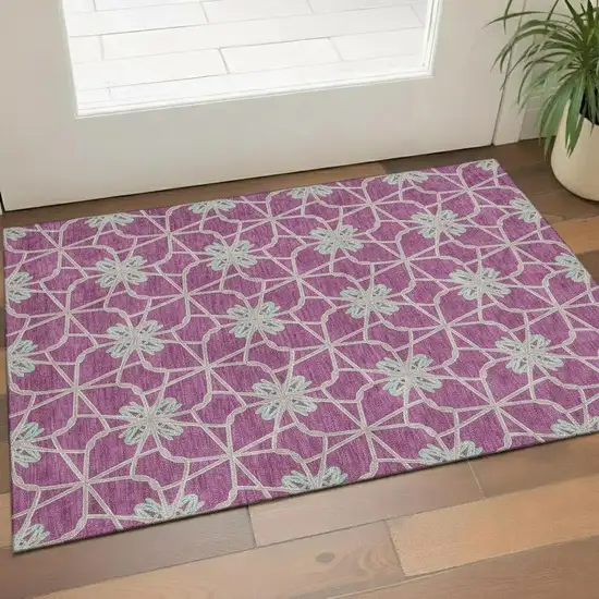Blush Ivory And Beige Geometric Washable Area Rug With UV Protection Photo 2