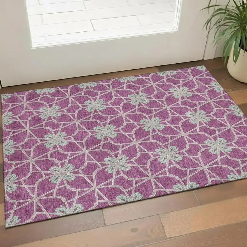 Blush Ivory And Beige Geometric Washable Area Rug With UV Protection Photo 2