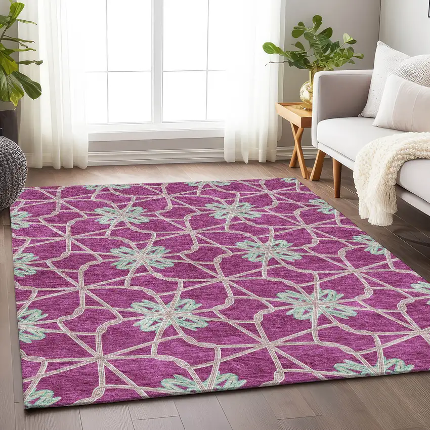 Blush Ivory And Beige Geometric Washable Area Rug With UV Protection Photo 4