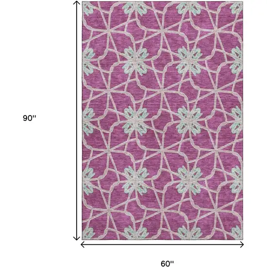 Blush Ivory And Beige Geometric Washable Area Rug With UV Protection Photo 9