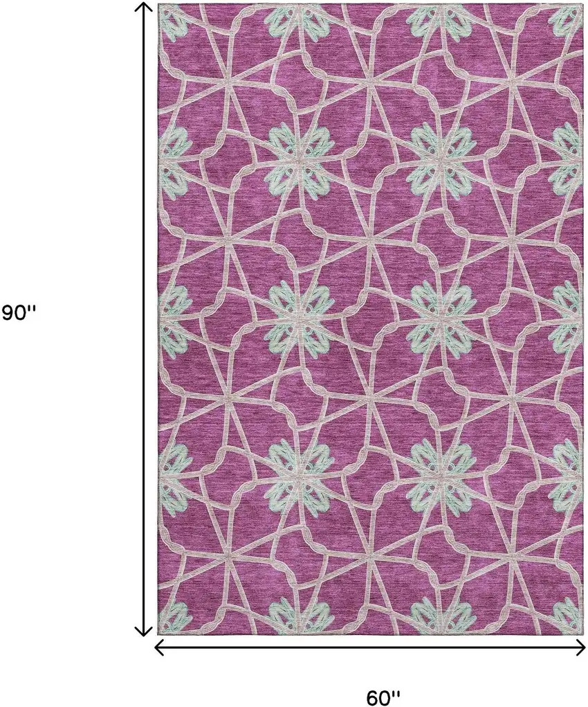 Blush Ivory And Beige Geometric Washable Area Rug With UV Protection Photo 9