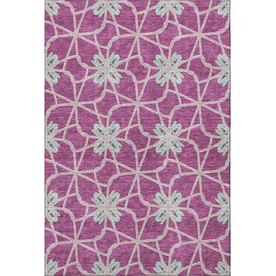 Blush Ivory And Beige Geometric Washable Area Rug With UV Protection Photo 3