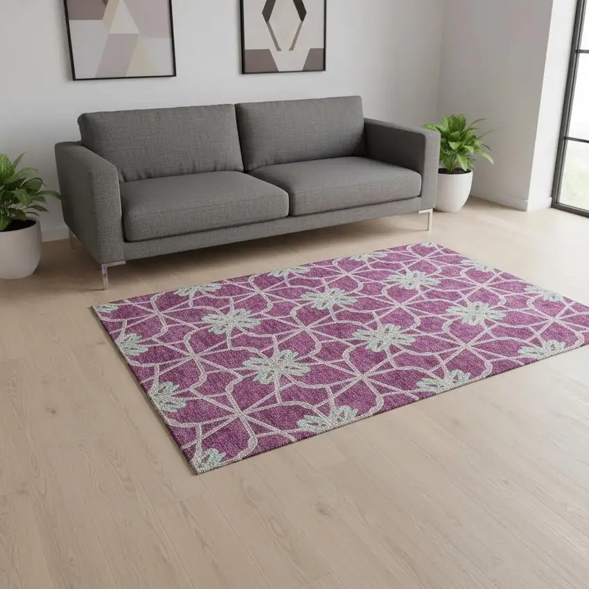 Blush Ivory And Beige Geometric Washable Area Rug With UV Protection Photo 2