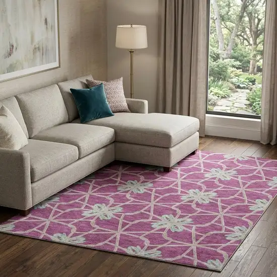 Blush Ivory And Beige Geometric Washable Area Rug With UV Protection Photo 1