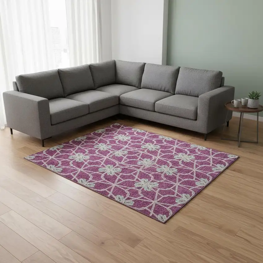 Blush Ivory And Beige Geometric Washable Area Rug With UV Protection Photo 2