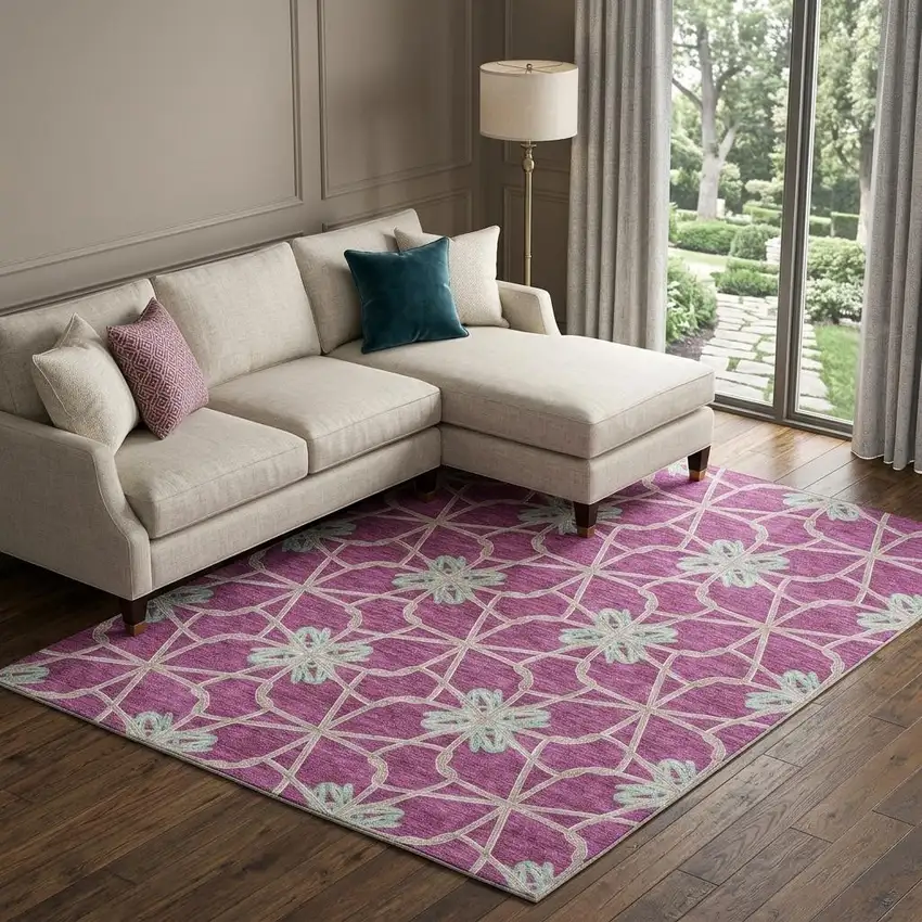 Blush Ivory And Beige Geometric Washable Area Rug With UV Protection Photo 1
