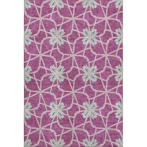 Photo of Blush Ivory And Beige Geometric Washable Area Rug With UV Protection