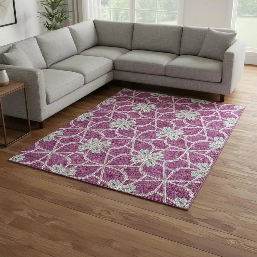 Blush Ivory And Beige Geometric Washable Area Rug With UV Protection Photo 2