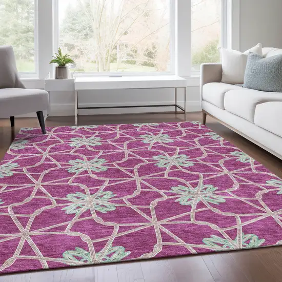 Blush Ivory And Beige Geometric Washable Area Rug With UV Protection Photo 5