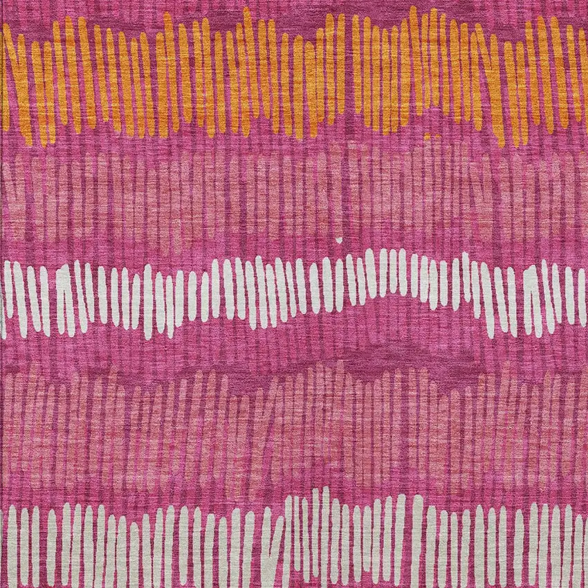 Blush Ivory And Brown Striped Washable Indoor Outdoor Area Rug Photo 7