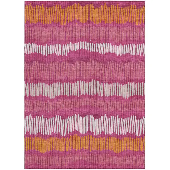Blush Ivory And Brown Striped Washable Indoor Outdoor Area Rug Photo 8