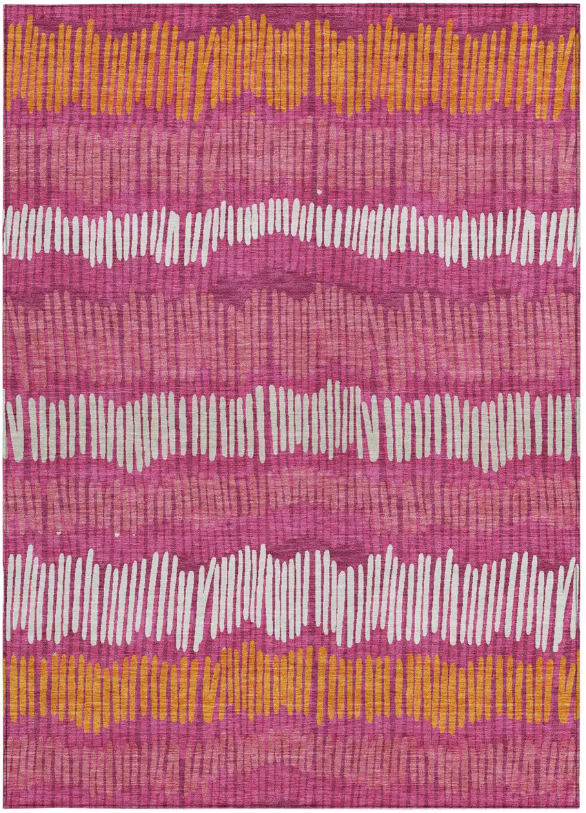 Blush Ivory And Brown Striped Washable Indoor Outdoor Area Rug Photo 8
