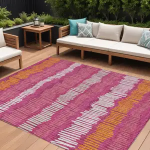 Photo of Blush Ivory And Brown Striped Washable Indoor Outdoor Area Rug