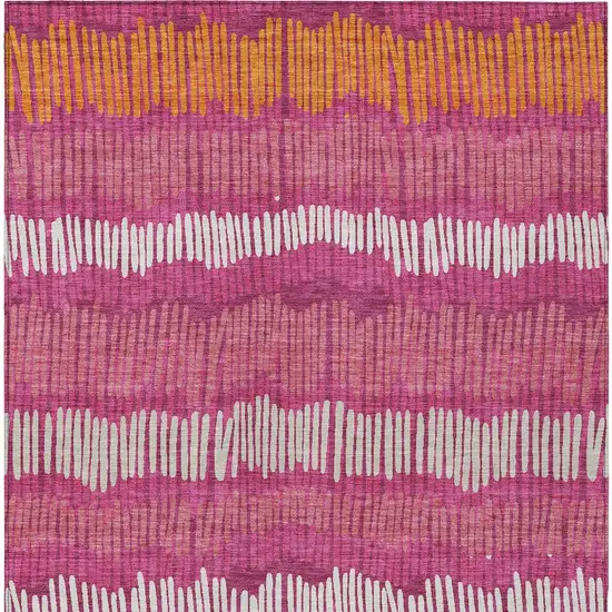 Blush Ivory And Brown Striped Washable Indoor Outdoor Area Rug Photo 7