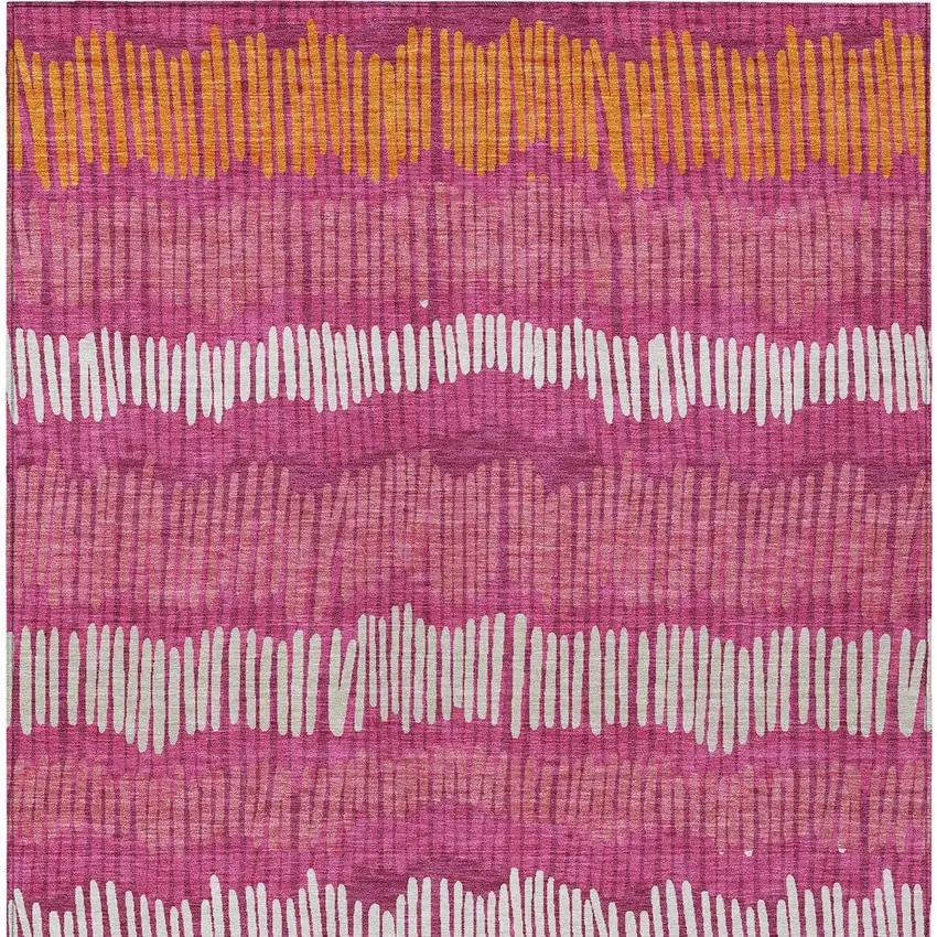 Blush Ivory And Brown Striped Washable Indoor Outdoor Area Rug Photo 8