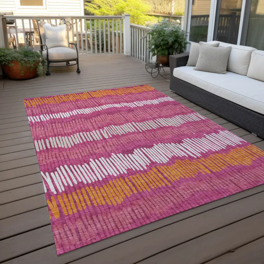 Blush Ivory And Brown Striped Washable Indoor Outdoor Area Rug Photo 9