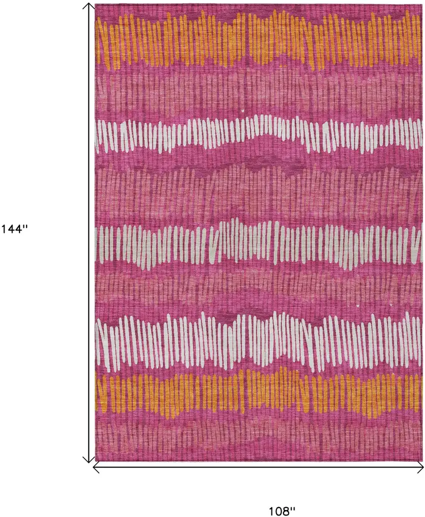 Blush Ivory And Brown Striped Washable Indoor Outdoor Area Rug Photo 3